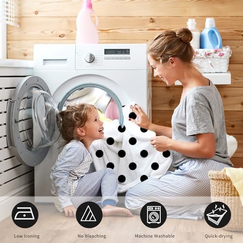 Polka Dots Shower Curtain, Black White Waterproof Fabric Shower Curtain for Bathroom with Modern Abstract Geometric Circle Bath Curtain Decor with Hooks, Machine Washable, 72''Wx72''L
