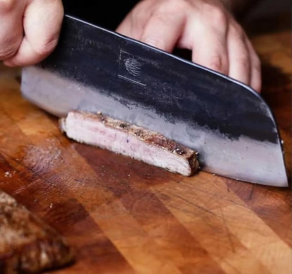 COOLINA Kapeni Butcher Knife, Handmade Forged Multipurpose Meat Cleaver Knife for Kitchen, Home and Outdoor Cooking, Rugged Blade