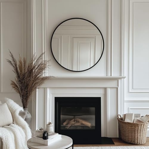 Oruii Round Mirror, 22 inch Black Circle Mirror, Matte Black Metal Frame