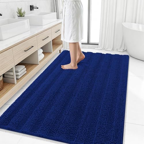 Smiry Thick Chenille Large Bathroom Runner Rugs 50x30, Soft Bath Mat, Navy