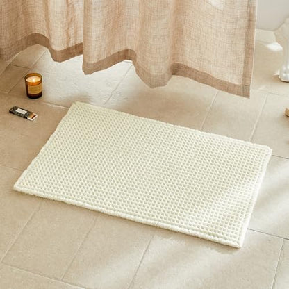 TYUU Cream White Waffle Bath Mat, Boho Bathroom Rugs Non Slip, 30x20