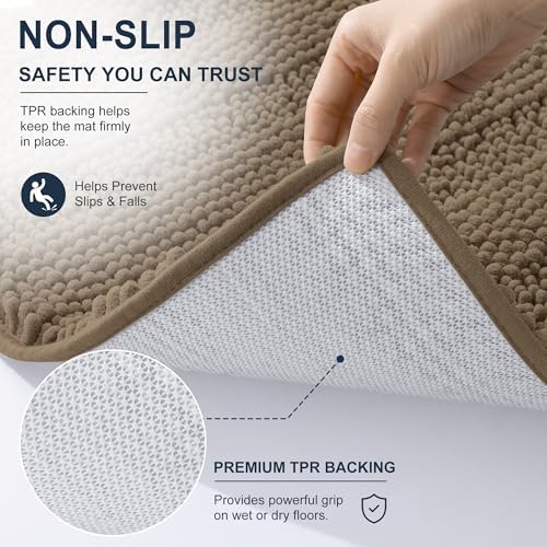 Smiry Thick Small Chenille Bathroom Rugs 24x16, Absorbent Bath Mat, Tan
