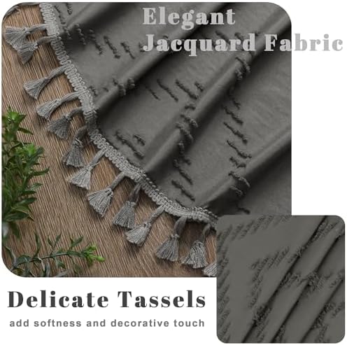 OWENIE Boho Shower Curtain, Grey Fabric Cloth Shower Curtains Farmhouse Tufted Chevron Striped Textured with Tassel for Bathroom, Soft Hotel Style Modern Minimalist, Machine Washable, 72x72, Grey