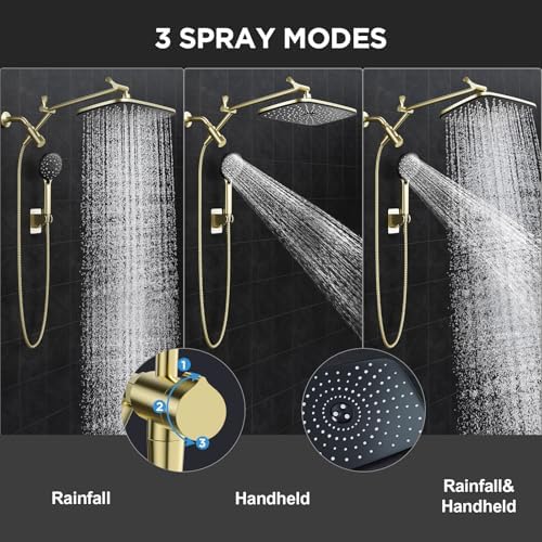 Veken Gold 11.8" High Pressure Shower Head with Handheld, Leak-Proof Design