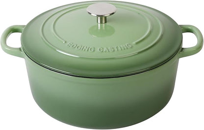 EDGING CASTING Enameled Dutch Ovens Cast Iron Dutch Oven Pot with Lid for Bread Baking, Cook, Dual Handle, 7 Quart, Pistachio Green