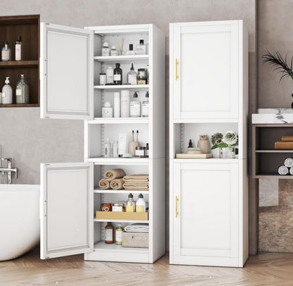 Tall Metal Narrow Bathroom Storage Cabinet 67" H, Tall White Pantry Cabinets with 4 Adjustable Shelves and 2 Doors for Kitchen, Home Office, Living Room, Dining Room(20 inches Wide)