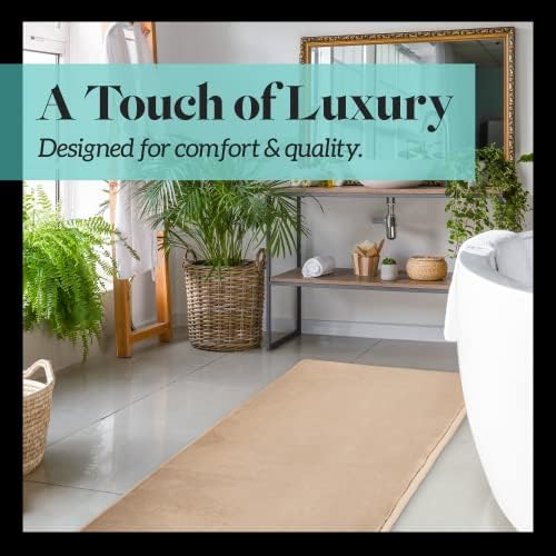Memory Foam Bath Mat Non Slip Absorbent Super Cozy Velvet Bathroom Rug Carpet (20 inches X 32 inches, Beige)
