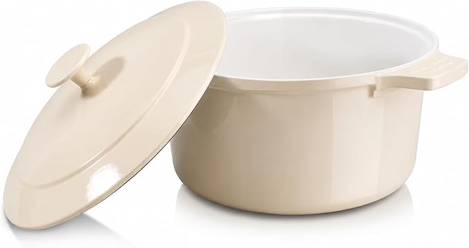 Dutch Oven 5 Qt with Lid, Lightweight Aluminum Nonstick Ceramic Pot, Gotham Steel Dutch Oven for Bread Baking, PFOA & PFAS Free, 500°F Rated, Dishwasher Safe, Induction Compatible - Cream