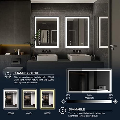 ISKM 60x30 Framed LED Bathroom Mirror, Dimmable Front & Backlit, Anti-Fog