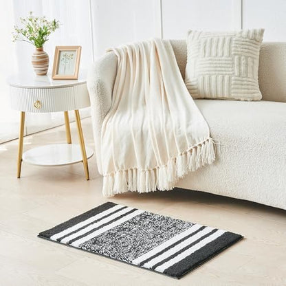CozeCube Jet Black Striped 32"x20" Non Slip Washable Bath Mat