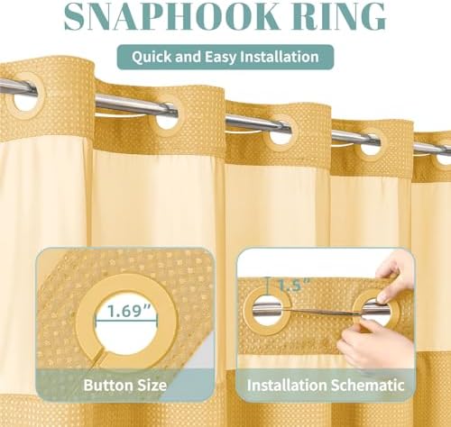 eachope No Hook Waffle Shower Curtain with Snap-in Liner, 71x80 Inch, Gold