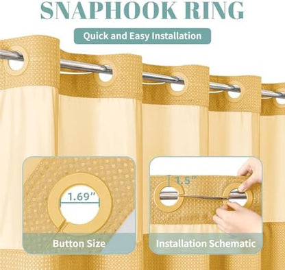 eachope No Hook Waffle Shower Curtain with Snap-in Liner, 71x80 Inch, Gold