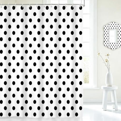 Polka Dots Shower Curtain, Black White Waterproof Fabric Shower Curtain for Bathroom with Modern Abstract Geometric Circle Bath Curtain Decor with Hooks, Machine Washable, 72''Wx72''L