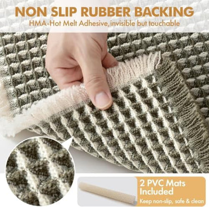 MIULEE Set of 2 Waffle Bathroom Rugs Green&Cream Bath Mat 17"x24"+20"x32"