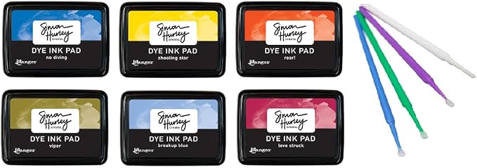 Ranger Simon Hurley Bundle - 6 Dye Ink Pad Collection with PTP Flash Deals Detail Sticks (No Diving, Love Struck, Roar!, Viper, Shooting Star, Breakup Blue)