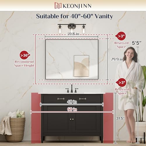 Keonjinn 40x30 Inch Black Bathroom Mirror for Over Sink, Rectangular