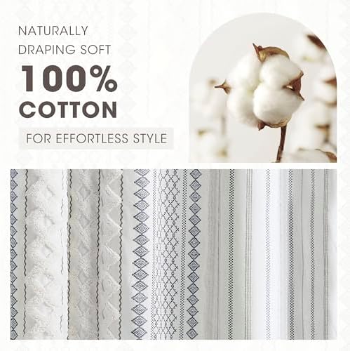 INK+IVY Tufted Chenille 100% Cotton Shower Curtains Machine Washable, Modern Home Bathroom Décor Bathtub Privacy Screen, 72" W x 72" L, White/Navy (Pack of 4)