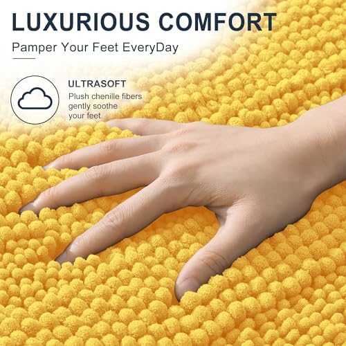 Smiry Thick Chenille Bathroom Runner Rugs 59x20, Absorbent Bath Mat, Yellow