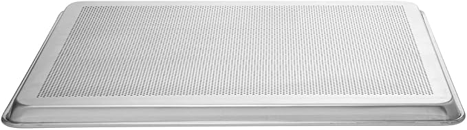 Restaurantware Met Lux 26 x 18 x 1 Inch Baking Sheet Pan 1 Perforated High Temp Baking Sheet - Full-Size Freezable Silver Aluminum Potato Chip Baking Tray Dishwasher-Friendly