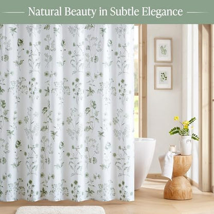 Martha Stewart 100% Cotton Floral Shower Curtain, 72 x 72, Sage Green