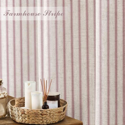 Farmhouse Striped Shower Curtain Rustic Rust Vintage Linen Curtain 72 X 72