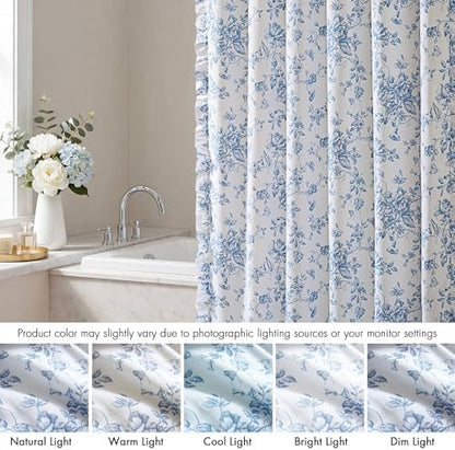 Madison Park Adele Floral Ruffle Shower Curtain Set, Blue, 72x72