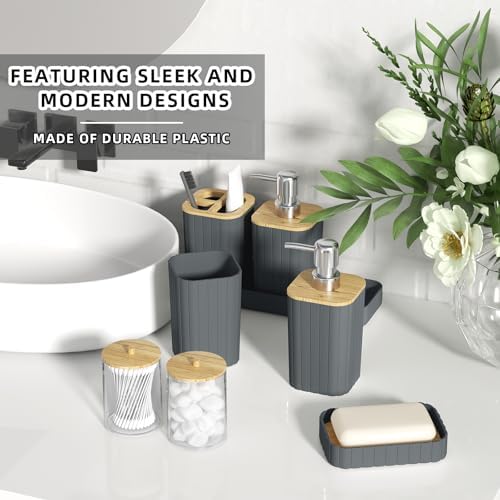 XLHOMO Bathroom Accessories Set - 25PC Grey Bathroom Set, Bathroom Set with Shower Curtain and Rugs, Grey Shower Curtain Set, Toilet Brush, Bathroom Trash Can