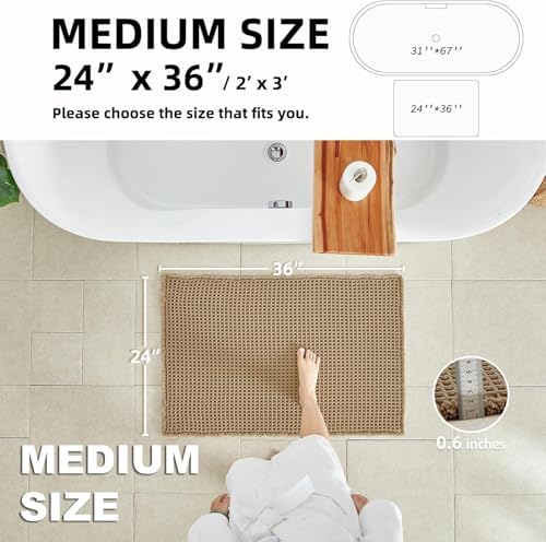 TYUU Waffle Bath Mat, Boho Bathroom Rugs Non Slip Washable, 36x24 Khaki