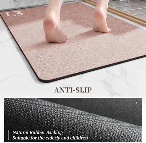 Diatomaceous Earth Bath Mat Stone Bath Mats for Bathroom,17"x27",Blush Pink