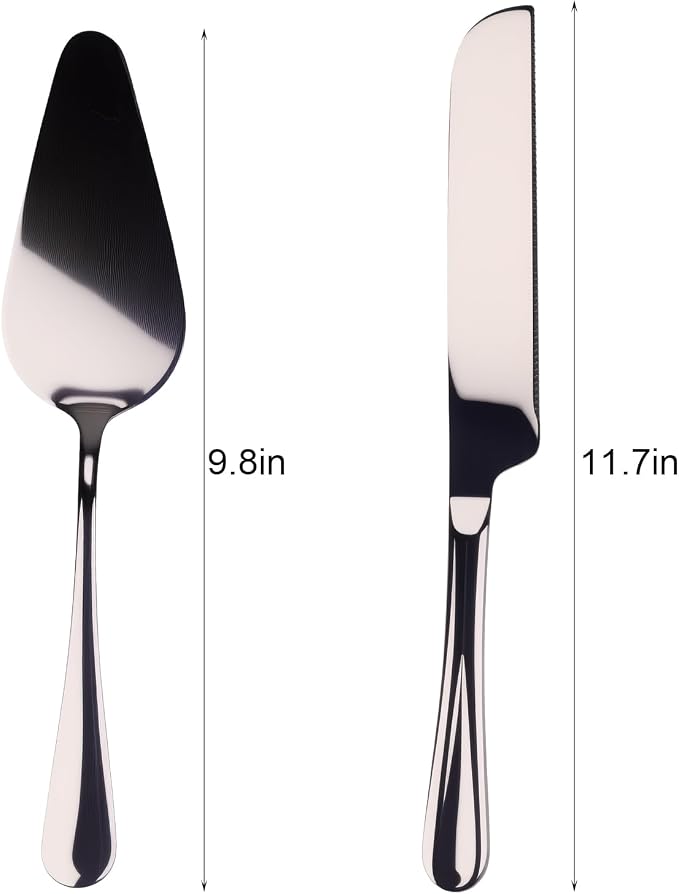 Stainless Steel Cake Knife and Server Set – 2-Piece Wedding Cake Cutting Set with Gift Box – Elegant Pie and Pizza Serving Utensils for Parties, Birthdays, Anniversaries (Silver)
