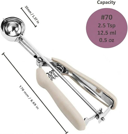 18/8 Stainless Steel Cookie Scoop, Cookie Scoops for Baking, 0.8Tbsp/2.5tsp/12.5ml/0.5oz Cookie Dough Scoop, Cookie Scooper for Baking (#70 White)