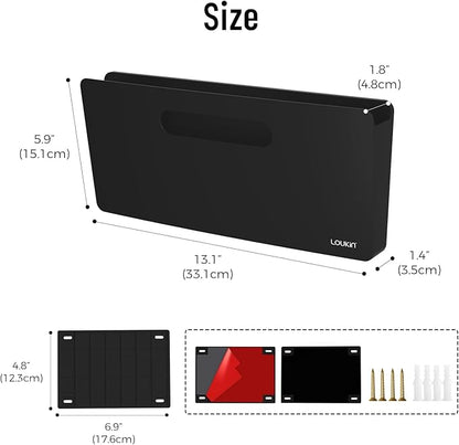 loukin Magnetic File Holder - 13"×5.9" Vertical Wall Mount Organizer for Whiteboard, Refrigerator, Office Wall, Documents, Letters (Black)
