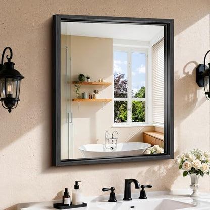 CIRCUMI 24"x30" Brushed Black Bathroom Mirror, Rectangular Vanity Mirror