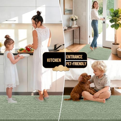 OLANLY Thick Chenille Large Bathroom Rugs Mats 44x32, Sage Green