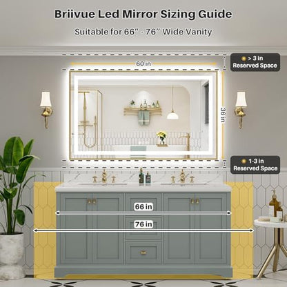 60x36 Inch LED Bathroom Mirror with Gold Frame, Backlit & Front Lit