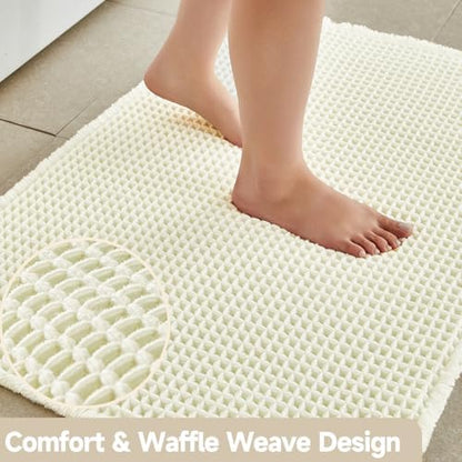 TYUU Cream White Waffle Bath Mat, Small Boho Bathroom Rugs Non Slip 24x16
