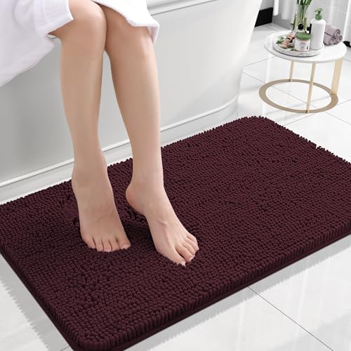 OLANLY Small Bathroom Rugs 24x16, Extra Soft Absorbent Chenille Bath Rugs, Rubber Backing Quick Dry, Machine Washable Bath Mats for Bathroom Floor, Tub and Shower, Home Decor Accessories, Black Cherry