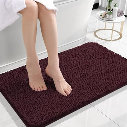 OLANLY Small Bathroom Rugs 24x16, Extra Soft Absorbent Chenille Bath Rugs, Rubber Backing Quick Dry, Machine Washable Bath Mats for Bathroom Floor, Tub and Shower, Home Decor Accessories, Black Cherry