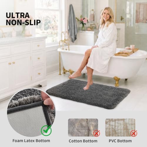 ILANGO Dark Gray Bathroom Rugs 36" × 24" Non Slip & Super Absorbent Extra Thick Soft, Washable Bath Mat for Floor, Microfiber Plush Shaggy Bath Rug with Rubber for Bathtub Shower Room Sink