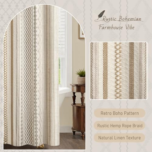 Natural Linen Boho Shower Curtain,72" W x 72" L