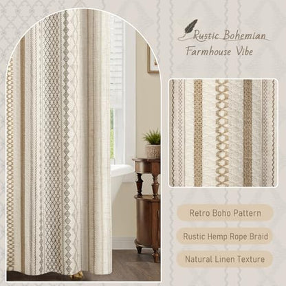 Natural Linen Boho Shower Curtain,72" W x 72" L