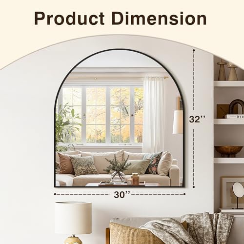 Arched Bathroom Vanity Mirror for Over Sink, 32”x30”, Black