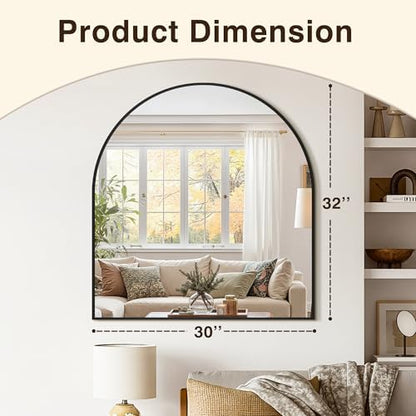 Arched Bathroom Vanity Mirror for Over Sink, 32”x30”, Black