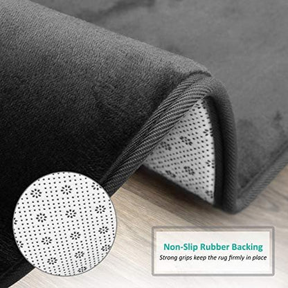 Clara Clark Bathroom Rugs, Velvet Memory Foam Bath Mat, Non-Slip, Machine Washable Bath Rugs - Dries Quickly, Ultra Soft Plush Bath Mats for Bathroom, 20 x 24, Black
