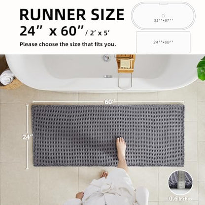 TYUU Waffle Runner Rug Bathroom, Long Boho Bath Mat, 60x24 Grey