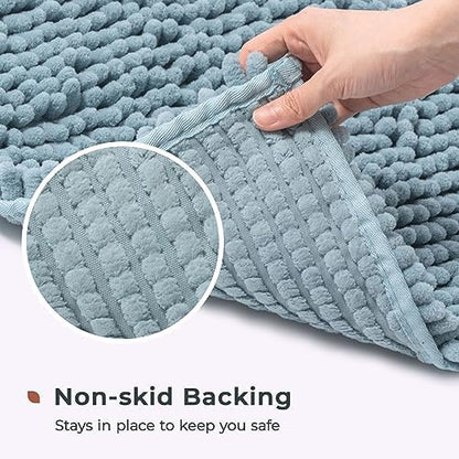 FRESHMINT Large Chenille Bathroom Rugs Mat 36”x24”, Non-Slip Bath Mat for Bathroom Floor & Bathtub, Washable Soft Shower Shag Bath Rugs, Soft Fluffy Thick Water Absorbent Microfiber Shower Mat, Blue