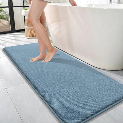 OLANLY Memory Foam Bathroom Runner Rug 47x17, Absorbent Long Mat, Airy Blue