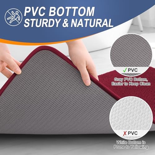 OLANLY Memory Foam Bathroom Runner Rugs 70x24, Absorbent Long Mat, Burgundy