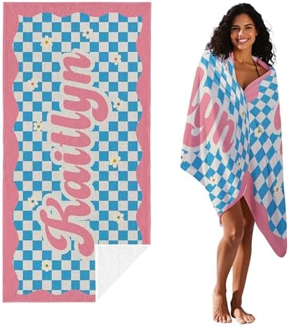 JML Personalized Beach Towel with Name, Custom Flower Beach Towel, Customized Microfiber Pool Towel, Quick Dry & Absorbent Swim Towel for Adult,Mother's Day, Birthday, Summer Holiday,Vacation