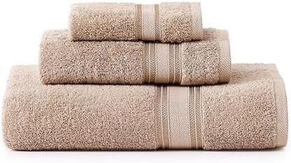 LANE LINEN Large Bath Towel Set Absorbent Quick Dry 100% Cotton - Taupe